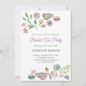 Bruids Tea Party l Waterverf Flowers Paarse Kaart (Voorkant)