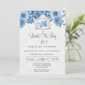 Bruids Tea Party Marine Blauw Wit Bloemen Theepot  Kaart (Staand voorkant)