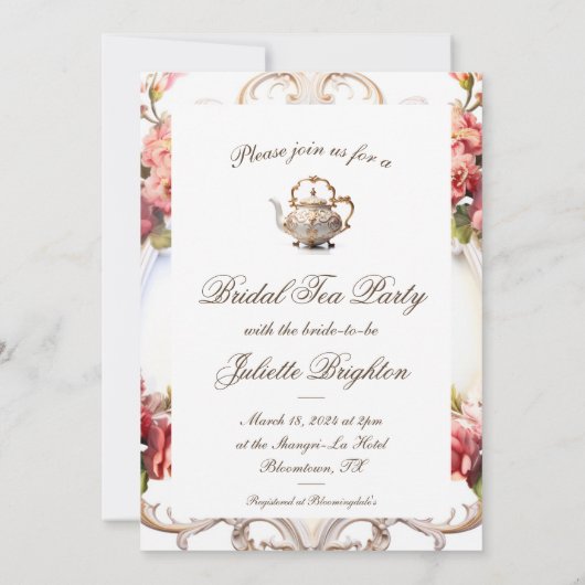 Bruids Tea Party Rococo Marie Antoinette Kaart (Achterkant)