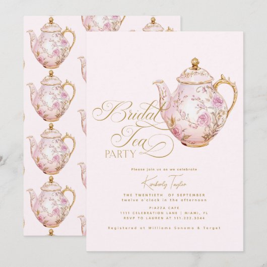 Bruids Tea Party Roze Chinoiserie Vrijgezellenfees Kaart (Voorkant / Achterkant)