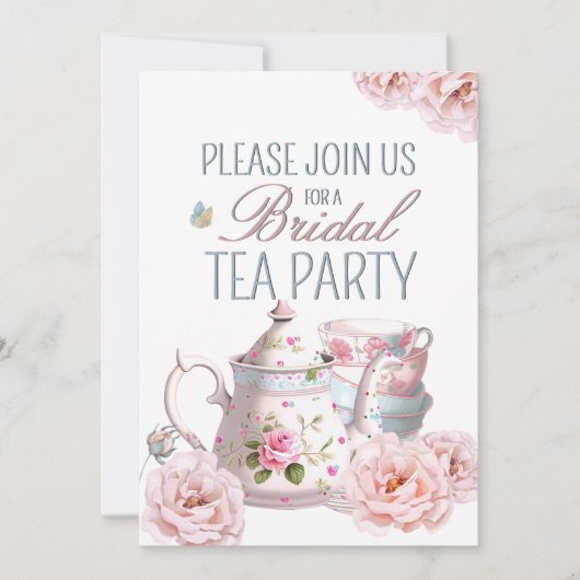Bruids Tea Party Theepot Teacups Bruiloft Brunch Kaart (Voorkant)
