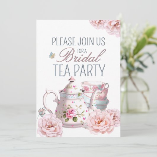 Bruids Tea Party Theepot Teacups Bruiloft Brunch Kaart (Staand voorkant)