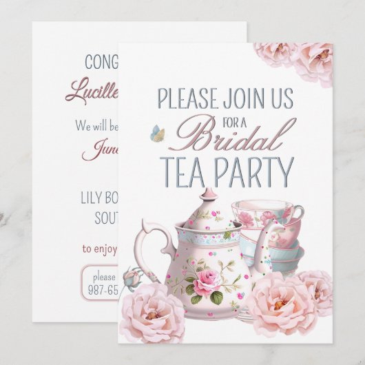 Bruids Tea Party Theepot Teacups Bruiloft Brunch Kaart (Voorkant / Achterkant)