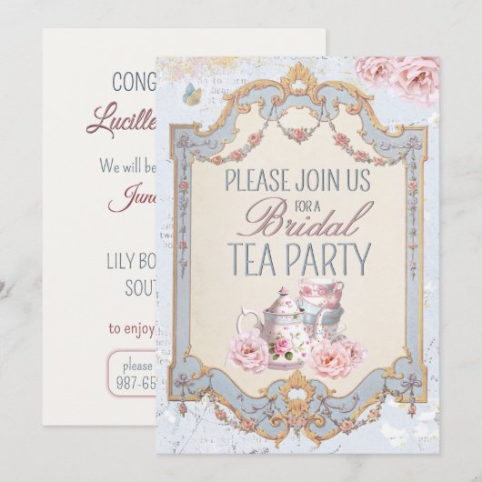 Bruids Tea Party Theepot Teacups Bruiloft Brunch Kaart (Voorkant / Achterkant)