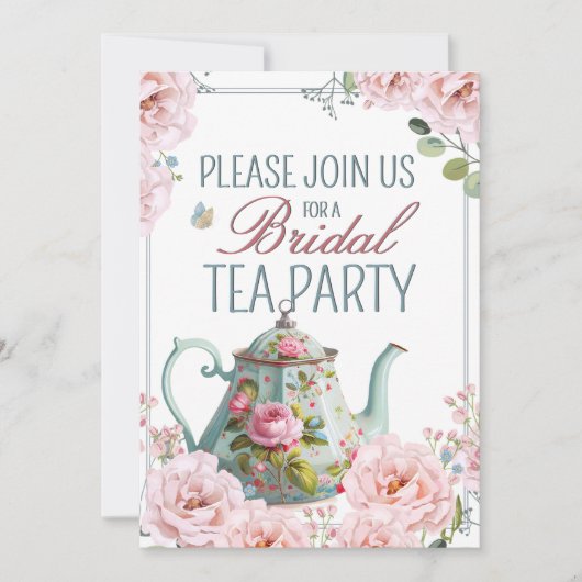 Bruids Tea Party Theepot Teacups Bruiloft Brunch Kaart (Voorkant)