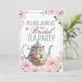 Bruids Tea Party Theepot Teacups Bruiloft Brunch Kaart (Staand voorkant)