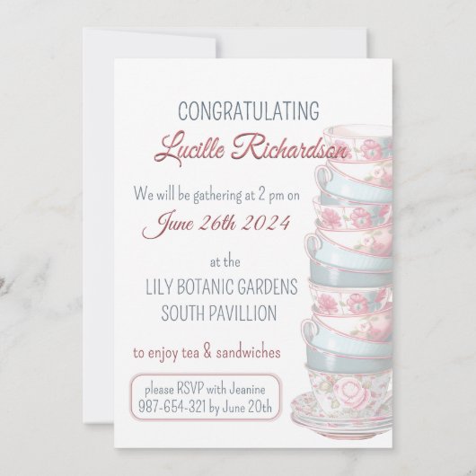 Bruids Tea Party Theepot Teacups Bruiloft Brunch Kaart (Achterkant)