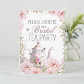 Bruids Tea Party Theepot Teacups Bruiloft Brunch Kaart (Staand voorkant)