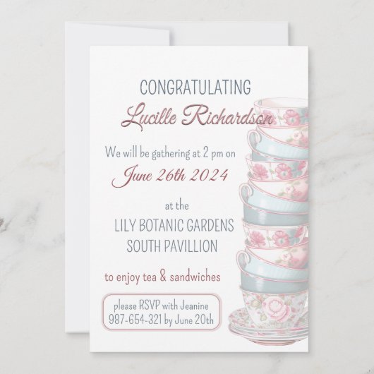 Bruids Tea Party Theepot Teacups Bruiloft Brunch Kaart (Achterkant)