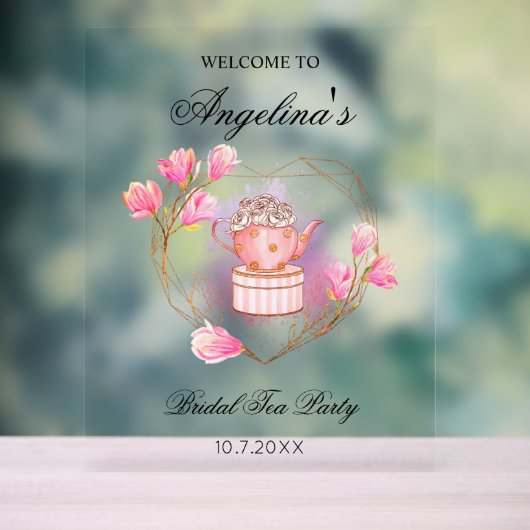 Bruids Tea Party Wedding Roze Thee Pot Acryl Bord (Neutraal)