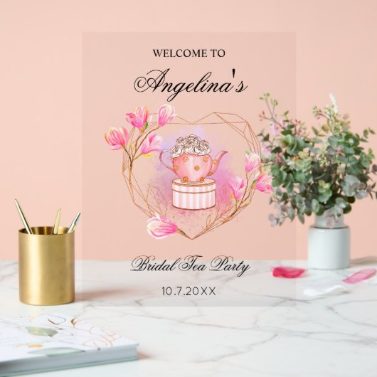 Bruids Tea Party Wedding Roze Thee Pot Acryl Bord (Huwelijk)