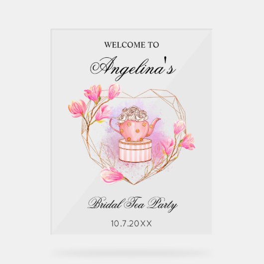 Bruids Tea Party Wedding Roze Thee Pot Acryl Bord (Voorkant)