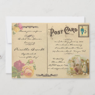 Bruids Tea Shower Honorering, stijl oude Briefkaar Kaart