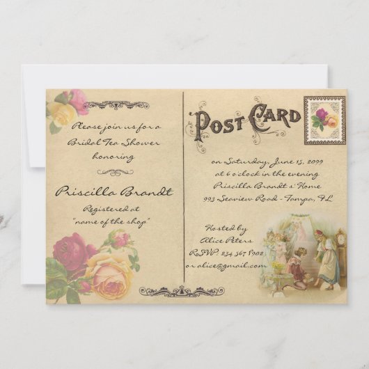 Bruids Tea Shower Honorering, stijl oude Briefkaar Kaart (Voorkant)