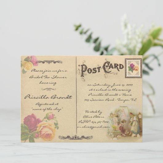 Bruids Tea Shower Honorering, stijl oude Briefkaar Kaart (Staand voorkant)