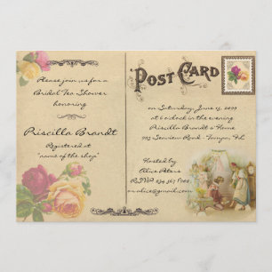 Bruids Tea Shower Honorering, stijl oude Briefkaar Kaart