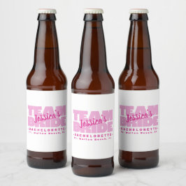 Bruids Team Bruid Trouwen Cool Retro Roze Bier Etiket