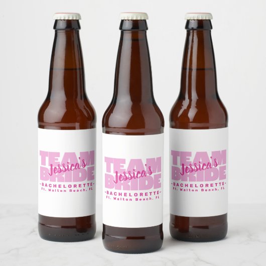 Bruids Team Bruid Trouwen Cool Retro Roze  Bier Etiket (Flessen)