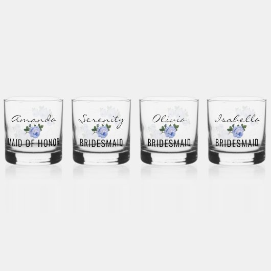 Bruids Team Gouden Glitter Geo Blauw Bloemen Bruil Whisky Glas (Voorkant)