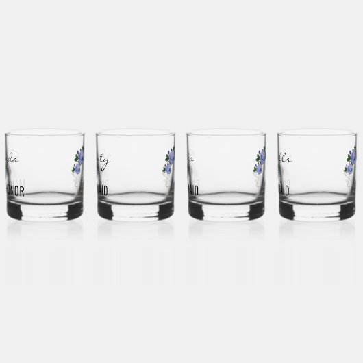 Bruids Team Gouden Glitter Geo Blauw Bloemen Bruil Whisky Glas (Links)