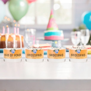 Bruids Team Gouden Glitter Geo Blauw Bloemen Bruil Whisky Glas
