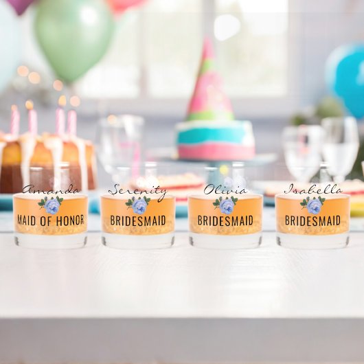 Bruids Team Gouden Glitter Geo Blauw Bloemen Bruil Whisky Glas (Insitu (Verjaardag))