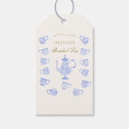 Bruids thee blauw China witte kant gouden douche Cadeaulabel