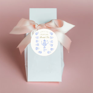 Bruids thee blauw China witte kant gouden douche Ronde Sticker