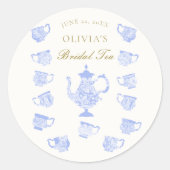 Bruids thee blauw China witte kant gouden douche Ronde Sticker (Voorkant)
