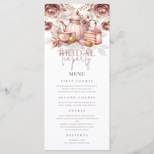 Bruids Thee Douche Pastel Roze Goud Custom Menu (Voorkant)
