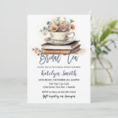 Bruids Thee Douche Stoffig Blauw Thee Cup Bloemen Kaart (Staand voorkant)