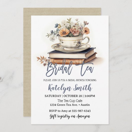 Bruids Thee Douche Stoffig Blauw Thee Cup Bloemen  Kaart (Voorkant / Achterkant)