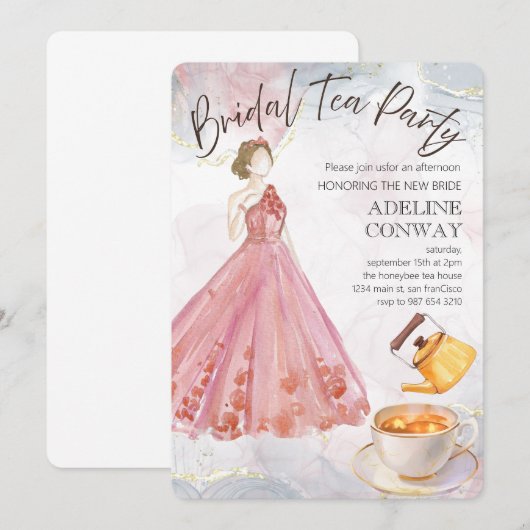 Bruids Thee Fête Kaart (Voorkant / Achterkant)
