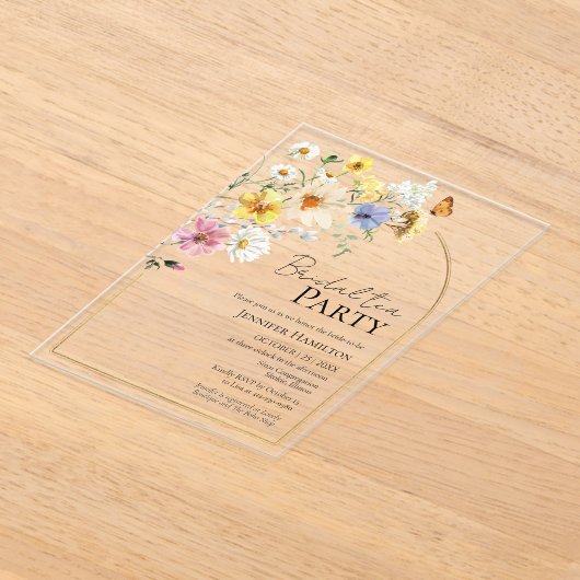 Bruids thee Party | Wildflower Boho Vrijgezellenfe Acryl Uitnodigingen (Laagn)