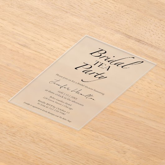 Bruids thee Party | Zwart-wit Vrijgezellenfeest Acryl Uitnodigingen (Laagn)