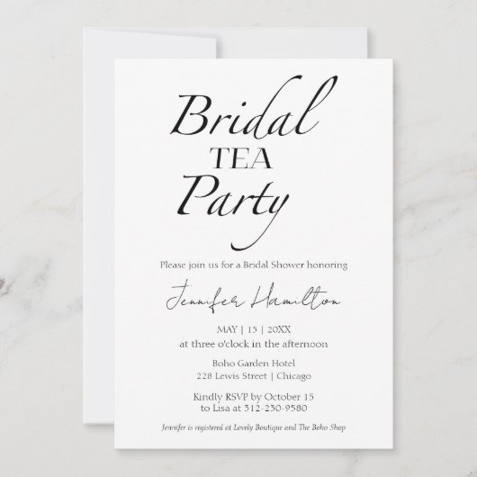 Bruids thee Party | Zwart-wit Vrijgezellenfeest Kaart (Voorkant)