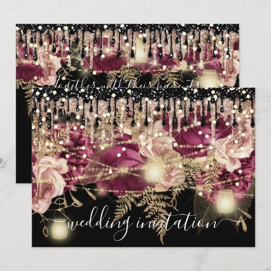 Bruids Trouwjurk Roze Drip Pink Marsala Lichten Zw Kaart (Voorkant / Achterkant)