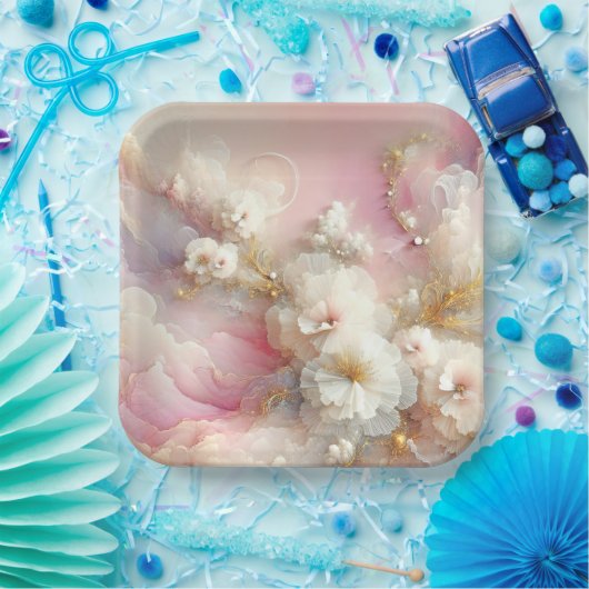 Bruids Tulle Floral Abstract Papieren Bordje (Feest)