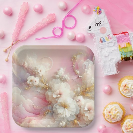 Bruids Tulle Floral Abstract Papieren Bordje (Feest)