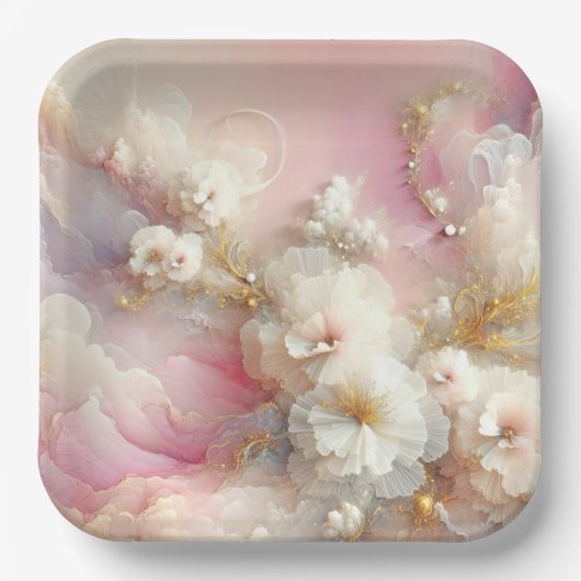 Bruids Tulle Floral Abstract Papieren Bordje (Voorkant)