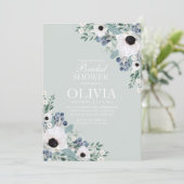 Bruids uitnodiging witte anemoon salie groen (Staand voorkant)