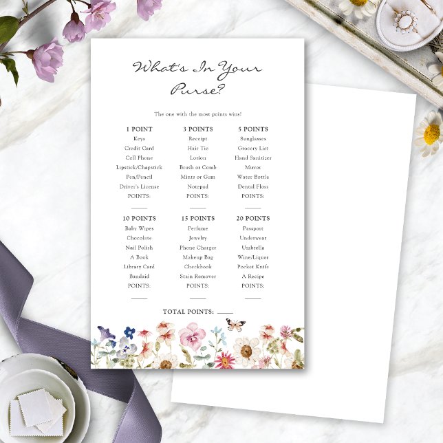 Bruids Wat zit er in je tas spel (Bridal Shower  What's In Your Purse Game with Butterfly by Painted Paperie
)