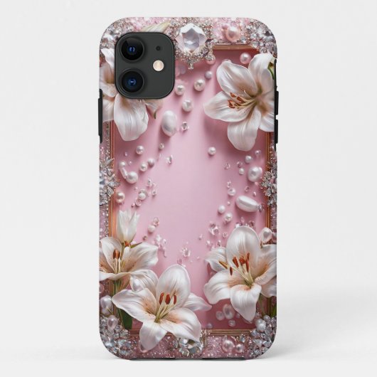 Bruids Witte Lelie Bloemrijke Frame Stijl Case-Mate iPhone Case (Achterkant)
