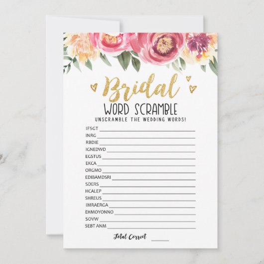 Bruids woord scramble met antwoorden Game Kaart (Voorkant)