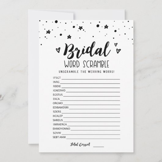Bruids woord scramble met antwoorden Game Kaart (Voorkant)