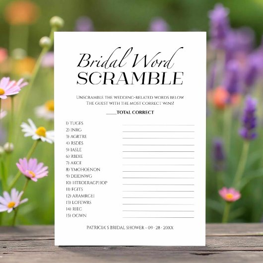 Bruids Woord Scramble Minimalistische Game Card Kaart