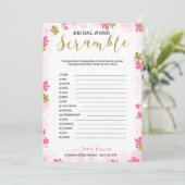 Bruids Woord Scramble | roze gouden bloemen Kaart (Staand voorkant)