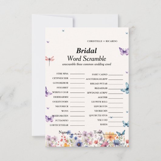 Bruids woord scramble vrijgezellenfeest spel kaart (Voorkant)