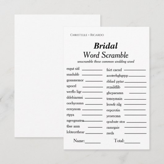 Bruids woord scramble vrijgezellenfeest spel kaart (Voorkant / Achterkant)