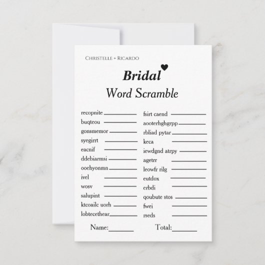 Bruids woord scramble vrijgezellenfeest spel kaart (Voorkant)